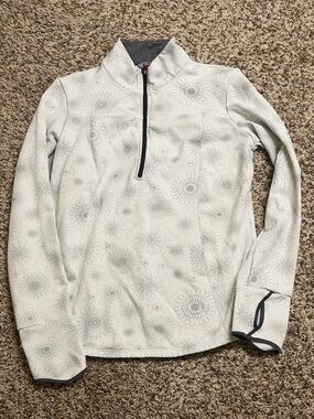 Moving Comfort Cream and Gray Quarter-Zip Pullover with Floral Medallion Print
